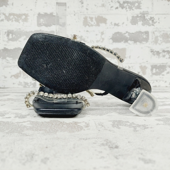 New CHASE & CHLOE Double Rhinestone Pyramid Heel Sandal In Black Silver D702 - Picture 8 of 12